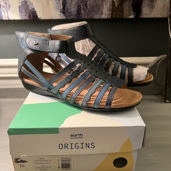 Earth Origins Shoes Womens Earth Origins Blue Leather Bevvy Sandals